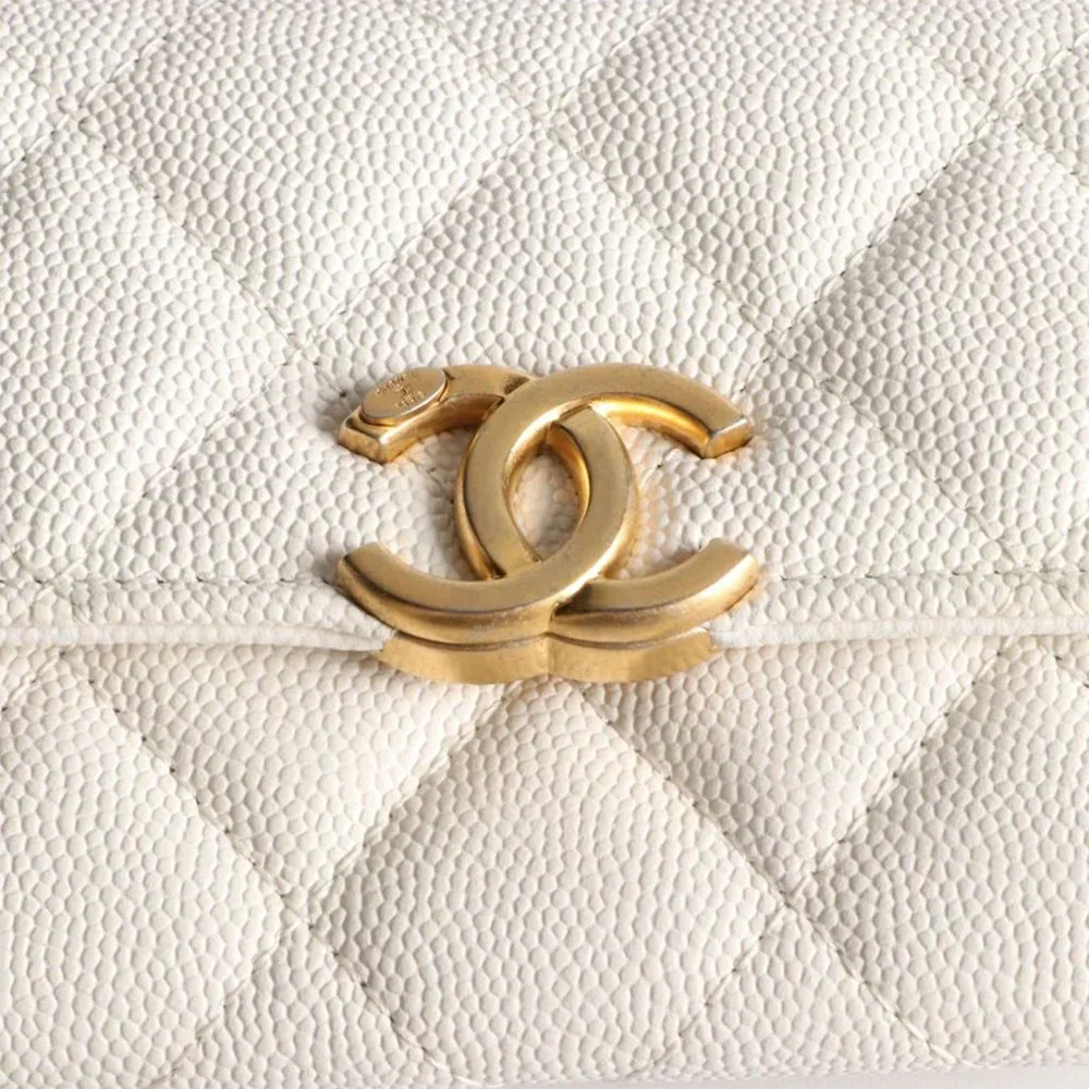 Chanel Plate Logo CC Flap Card Holder on Chain Quilted Caviar Mini - Picture 9 of 11